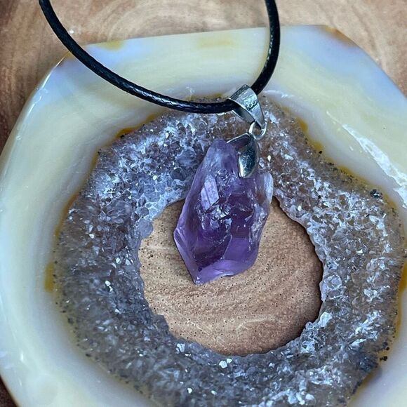 Raw amethyst pendant necklace adjustable healing crystal stone purple - Picture 2 of 11